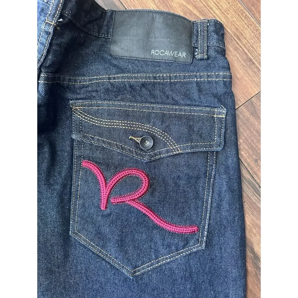 Rocawear Jeans Men's 36x32 Classic Fit Dark Wash Denim Double R Flaps Hip Hop